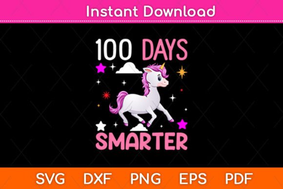 100 Days Smarter Kids Girls Unicorn Graphics for Crafts