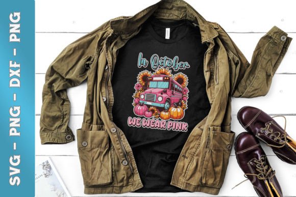 In October We Wear Pink School Bus SVG