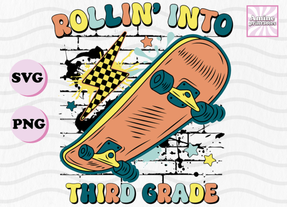 Third Grade Skating Retro School Boy SVG